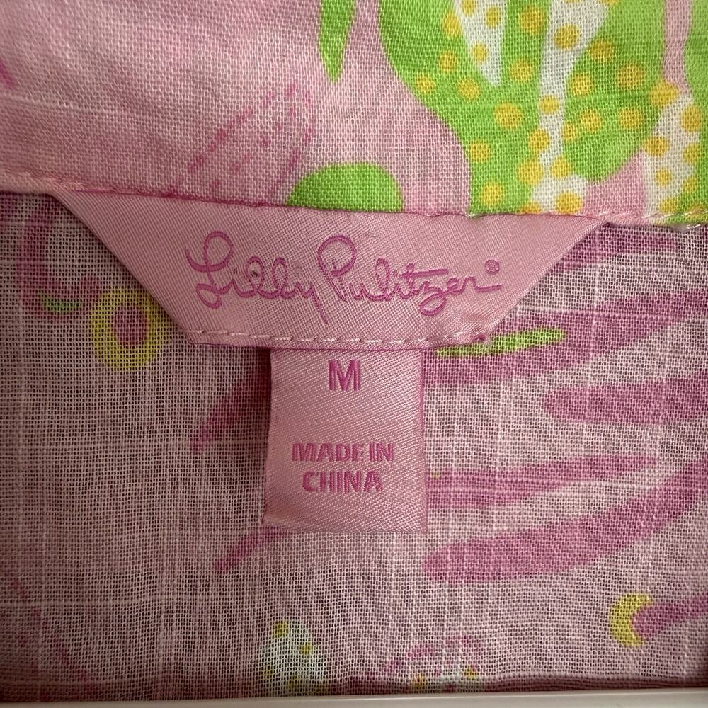 Lilly Pulitzer Pink Green Floral Tunic Dress Gold Embroidered Neck, Cover Up M - Picture 10 of 10